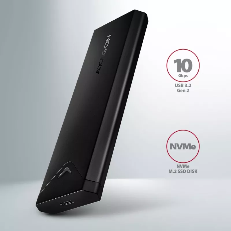 Axagon EEM2-UB2 case esterno USB-C 10Gbps in metallo per SSD M.2 NVMe. Nero