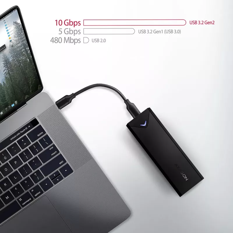 Axagon EEM2-UB2 case esterno USB-C 10Gbps in metallo per SSD M.2 NVMe. Nero