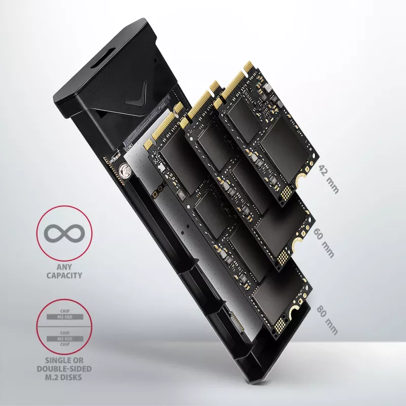 Axagon EEM2-UB2 case esterno USB-C 10Gbps in metallo per SSD M.2 NVMe. Nero