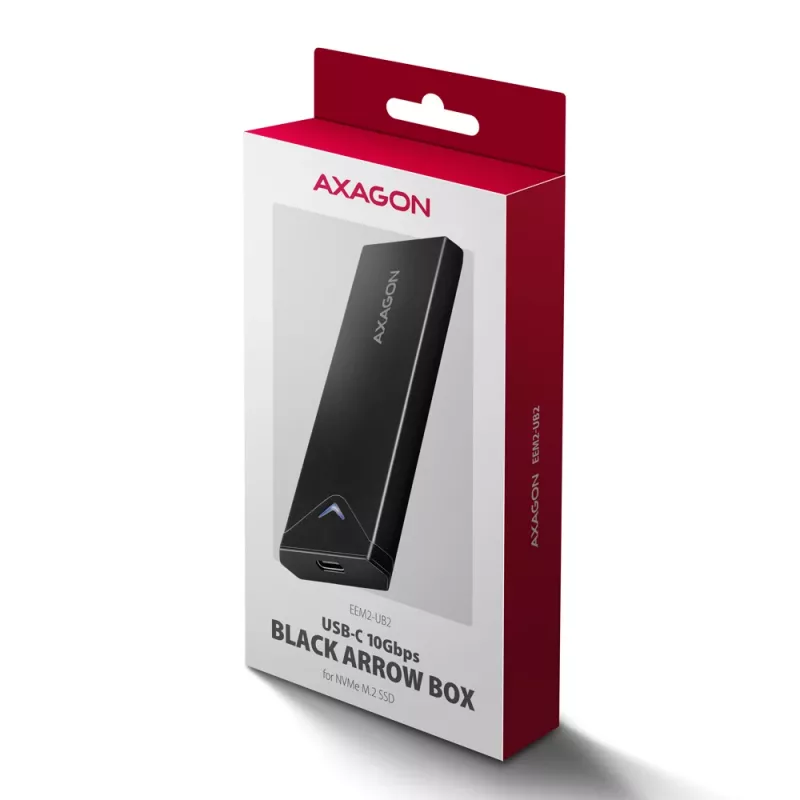 Axagon EEM2-UB2 case esterno USB-C 10Gbps in metallo per SSD M.2 NVMe. Nero