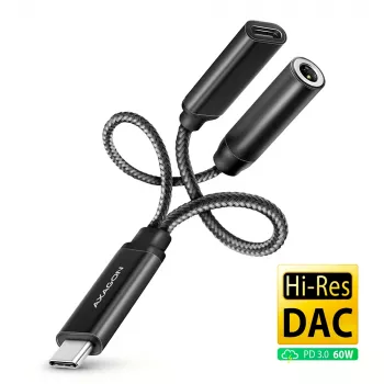 Axagon ADA-HCPD adattatore audio USB-C a jack 3,5 mm – DAC Hi-Res, 384 kHz/32 Bit, PD 60 W 3 A