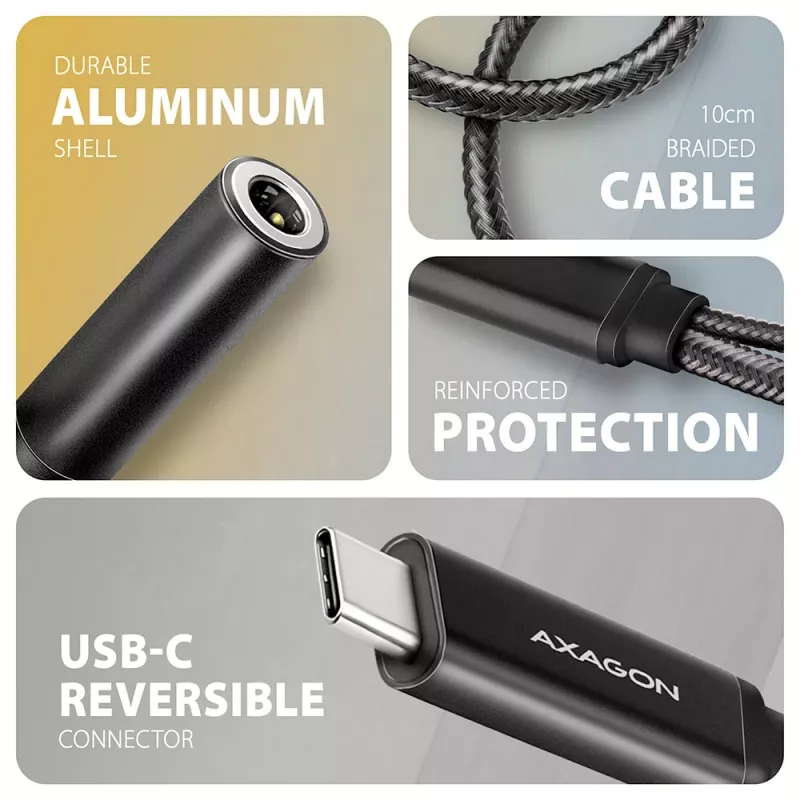 Axagon ADA-HCPD adattatore audio USB-C a jack 3,5 mm – DAC Hi-Res, 384 kHz/32 Bit, PD 60 W 3 A