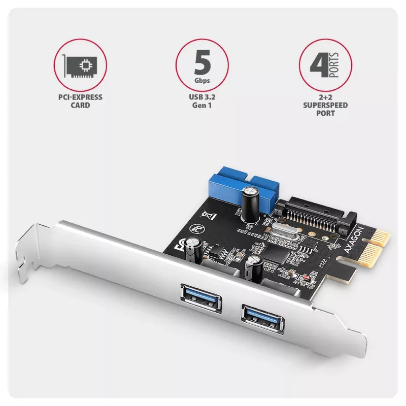 Axagon PCEU-232RS controller PCIe 2x ext. + 2x int. USB 5Gbps