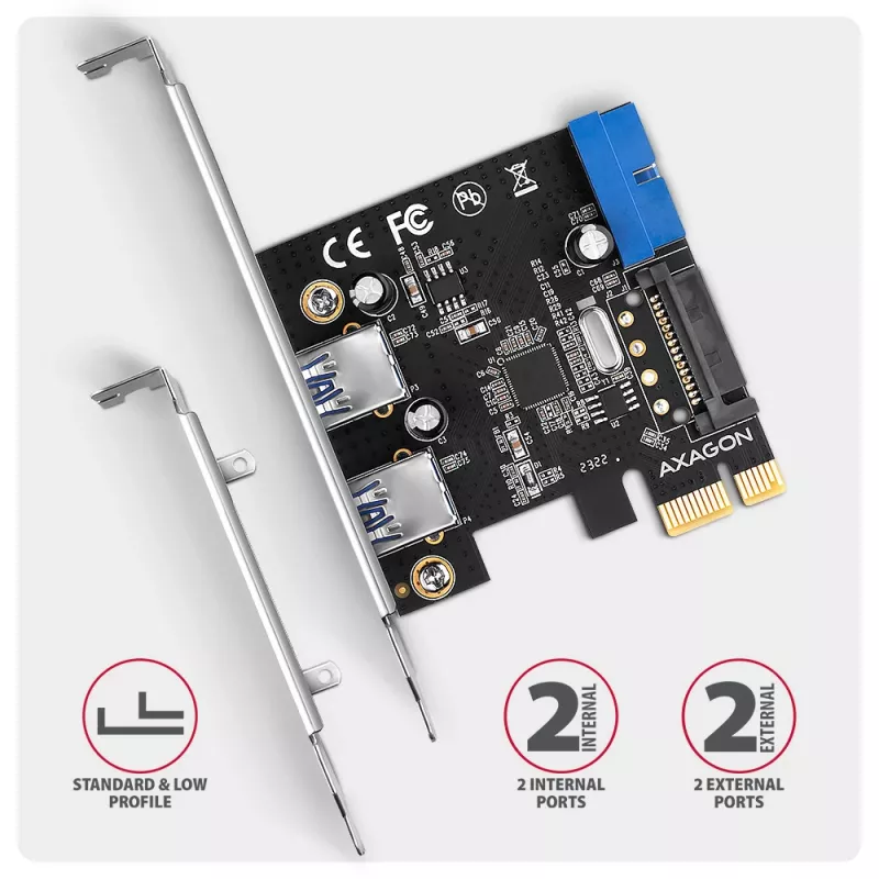 Axagon PCEU-232RS controller PCIe 2x ext. + 2x int. USB 5Gbps