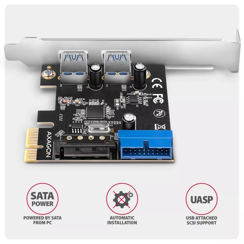 Axagon PCEU-232RS controller PCIe 2x ext. + 2x int. USB 5Gbps