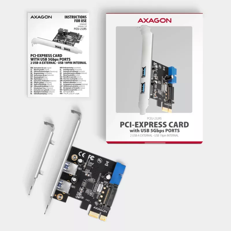 Axagon PCEU-232RS controller PCIe 2x ext. + 2x int. USB 5Gbps