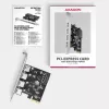Axagon PCEU-430RS scheda controller PCIe 2.0 x1, 4x USB-A esterne 5 Gbps (USB 3.2 Gen 1), Renesas PD720201, UASP, alimentazione SATA a 15 pin