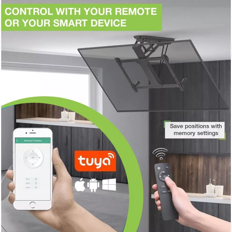 Supporto TV da soffitto motorizzato orientabile Techly con integrazione Smart Home per televisori da 32 a 70 pollici