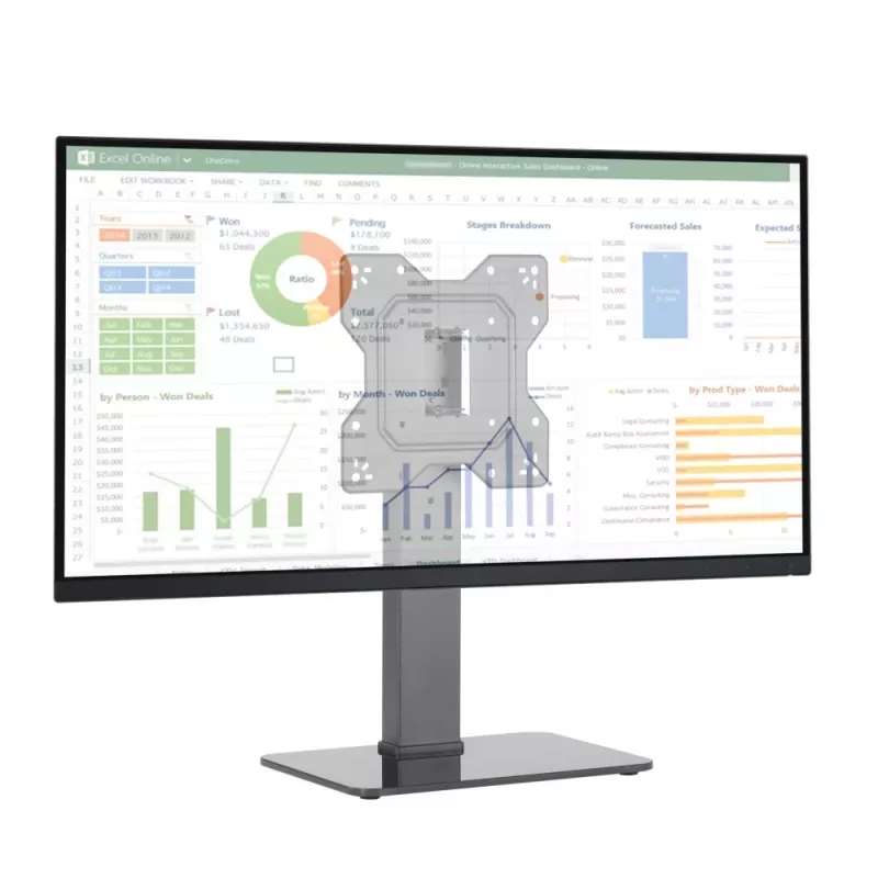 Techly ICA-LCD 323S supporto da scrivania per TV / monitor, 23–43 pollici (58,4–109,2 cm), 40 kg, orientabile, VESA 200x200, base in vetro temperato, nero