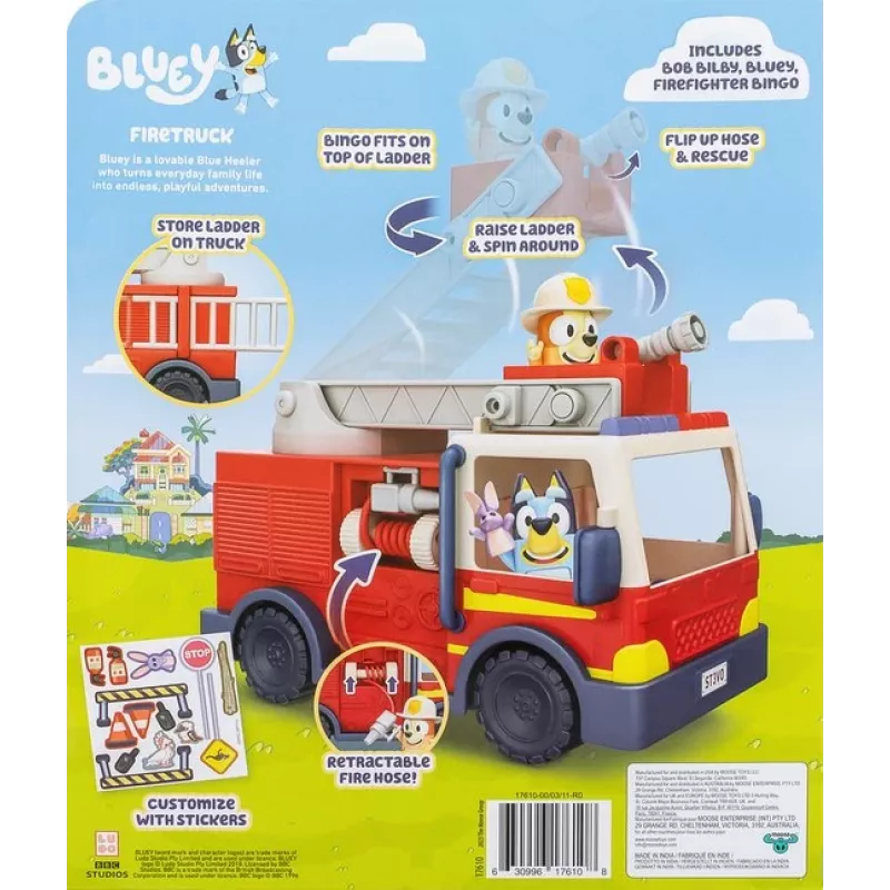 Camion dei pompieri Bluey Moose Toys, camion dei pompieri, 3 anno/i, plastica, multicolore, rosso