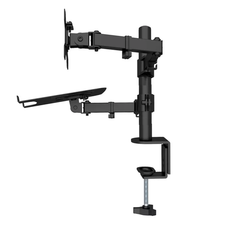 Techly ICA-LCD 174NB supporto da scrivania per monitor con ripiano per laptop, 13–32 pollici (33–81,3 cm), 8 kg, laptop 12–17 pollici, VESA 75x75 / 100x100, nero