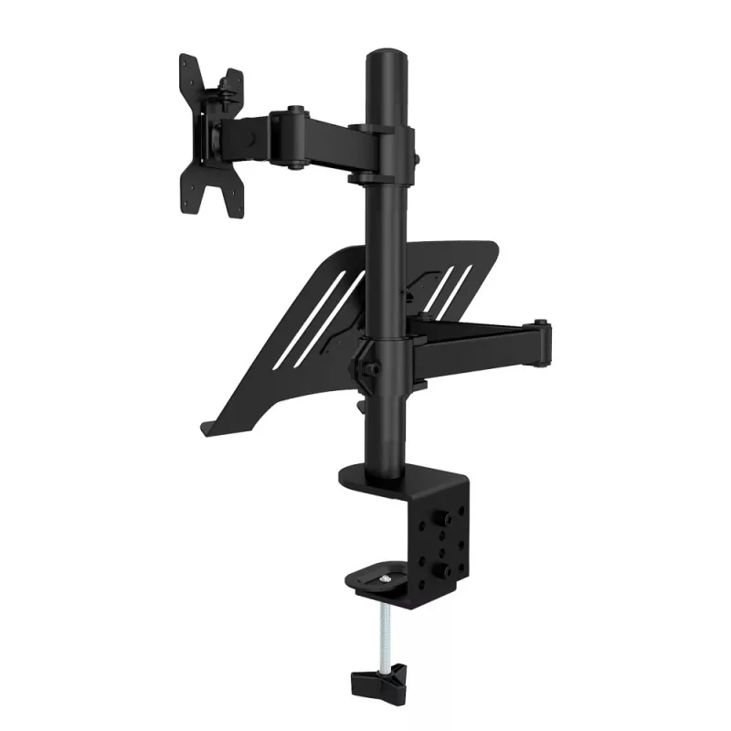Techly ICA-LCD 174NB supporto da scrivania per monitor con ripiano per laptop, 13–32 pollici (33–81,3 cm), 8 kg, laptop 12–17 pollici, VESA 75x75 / 100x100, nero