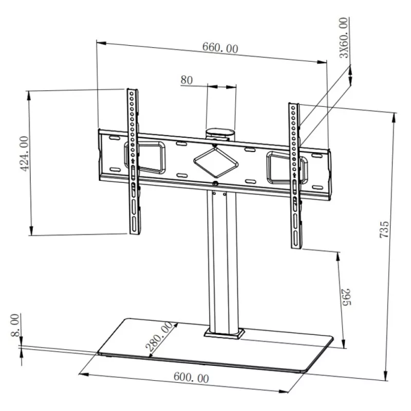 Techly ICA-LCD S07L supporto TV, 32-65 pollici (81-165,1 cm), 45 kg, VESA 600x400, base in vetro temperato, nero