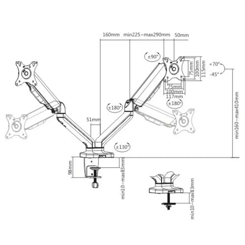 Techly ICA-LCD 462B braccio per monitor da scrivania, molla a gas, 17-32 pollici (43,2-81,3 cm), 9 kg, VESA 75x75/100x100, nero