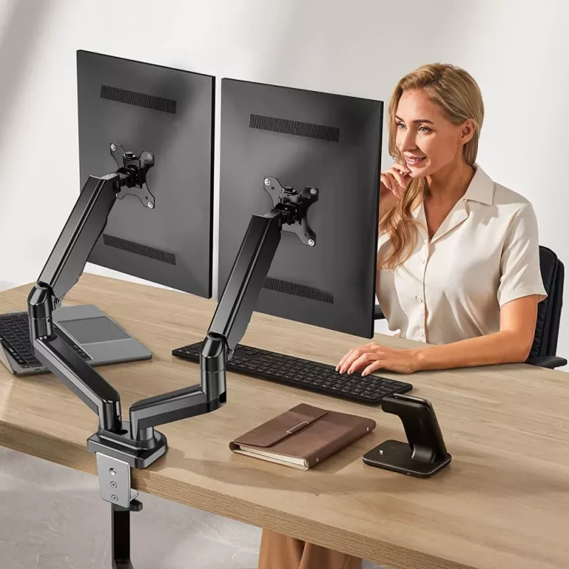 Techly ICA-LCD 462B braccio per monitor da scrivania, molla a gas, 17-32 pollici (43,2-81,3 cm), 9 kg, VESA 75x75/100x100, nero