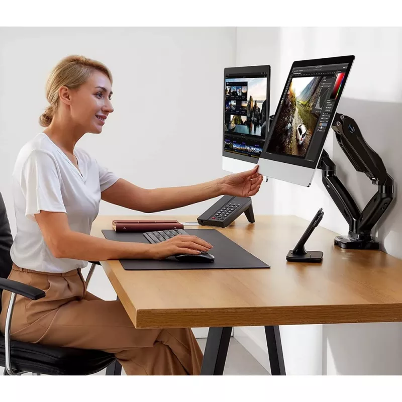 Techly ICA-LCD 462B braccio per monitor da scrivania, molla a gas, 17-32 pollici (43,2-81,3 cm), 9 kg, VESA 75x75/100x100, nero