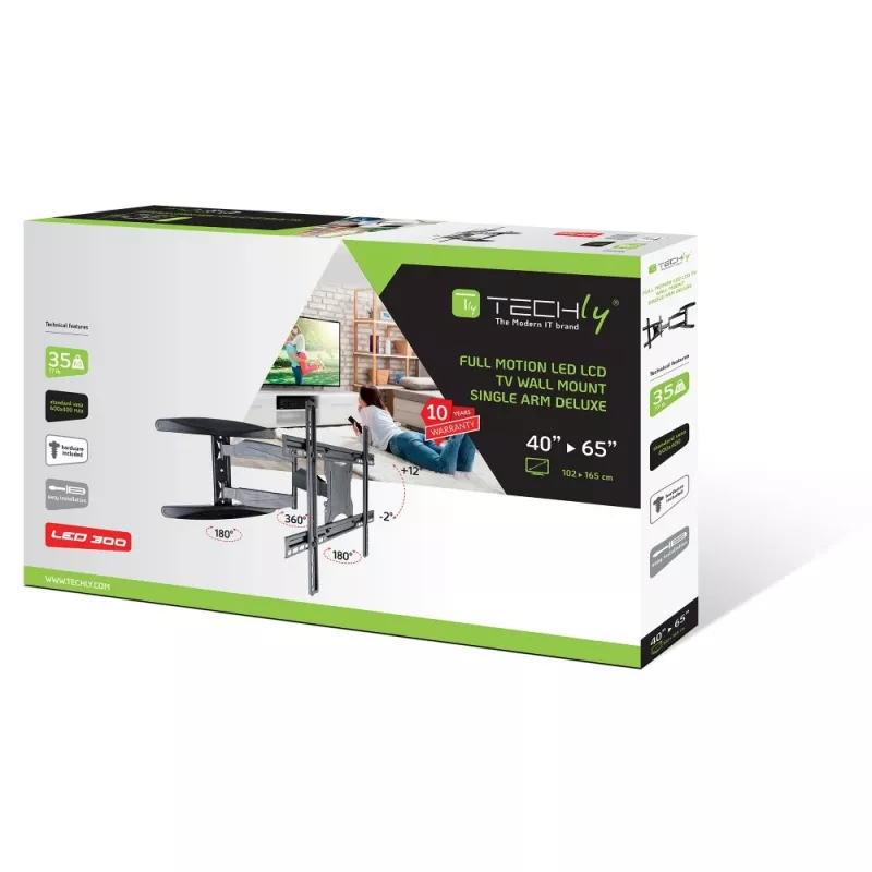 Techly 40-65 supporto a parete per TV LCD ultra sottile Full Motion nero ICA-PLB 171L