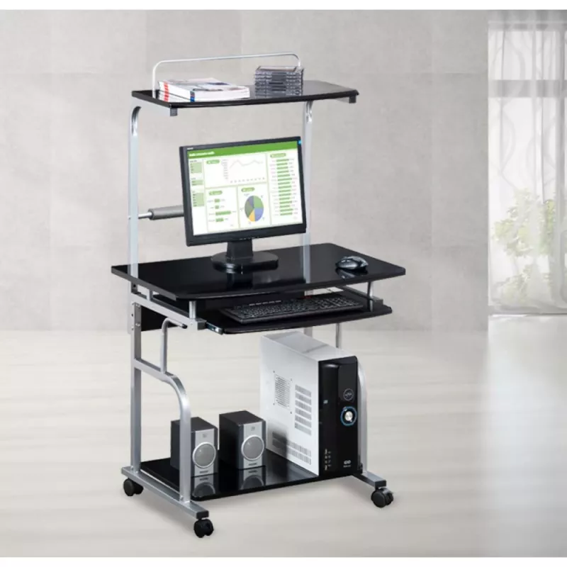 Techly scrivania per computer compatta multifunzione, nero lucido ICA-TB 7800BK