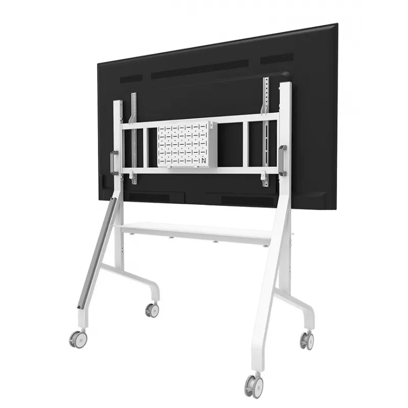 Neomounts MOVE Go XL FL50-575WH1 carrello portatv, 65-110 pollici, max 125 kg, VESA 100x100-1100x600, altezza regolabile 129-139 cm, bloccabile, installazione rapida, certificato TÜV, bianco