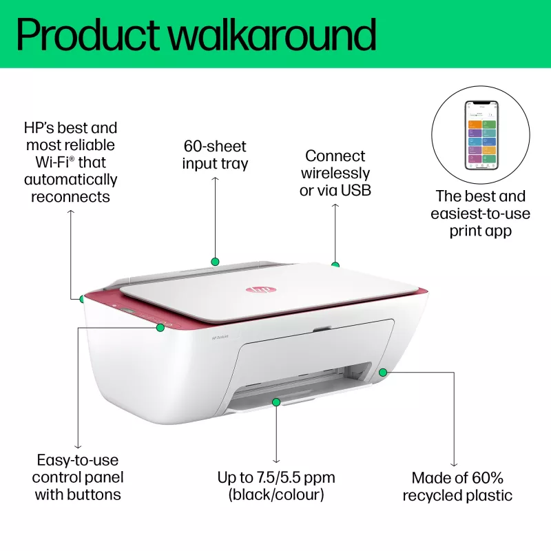 HP DeskJet 2823e stampante a colori 3-in-1 wireless, copiatrice, scanner