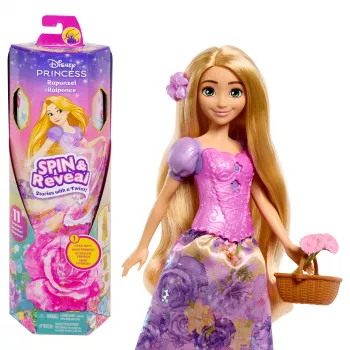 Bambola di moda Disney Princess Spin & Reveal Rapunzel e accessori con 11 sorprese