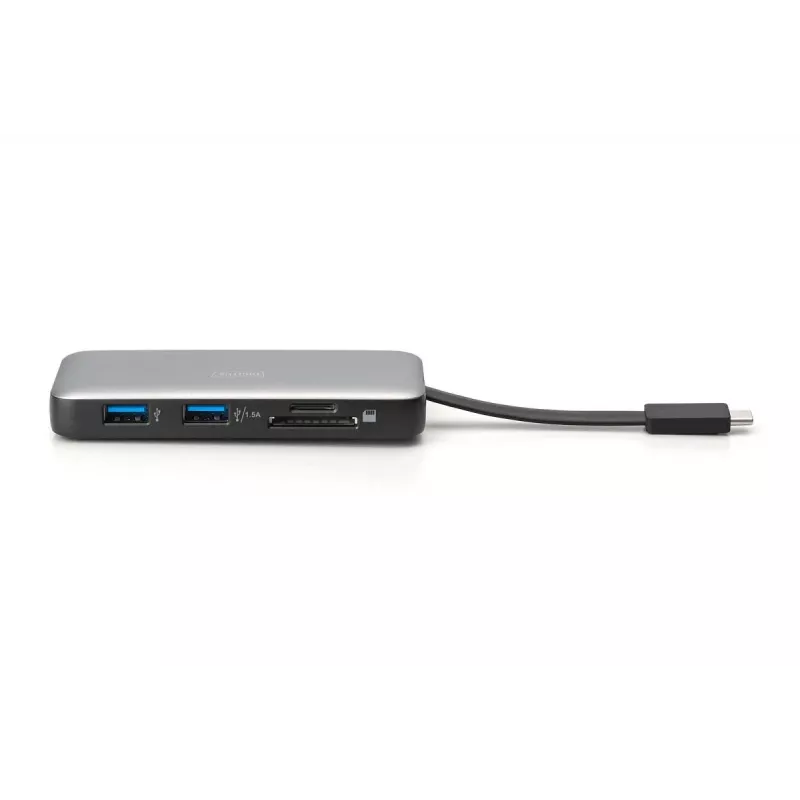 Docking station da viaggio DIGITUS USB-C, 7 porte - HDMI / 2x USB-A 3.2 Gen 1 / GbE / SD / MicroSD - 100W USB-C Power Delivery