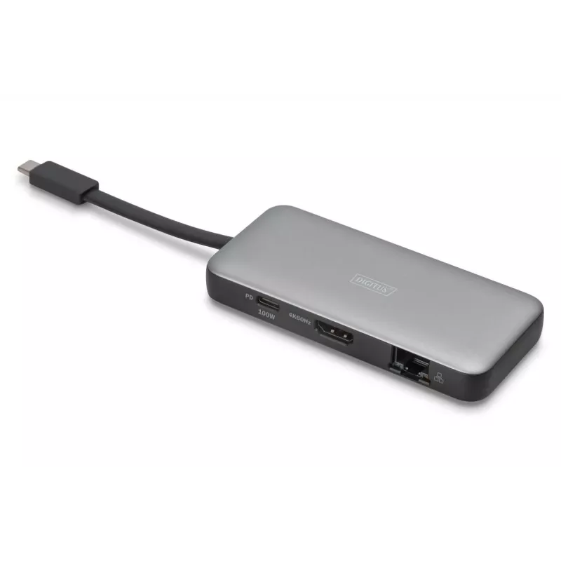 Docking station da viaggio DIGITUS USB-C, 7 porte - HDMI / 2x USB-A 3.2 Gen 1 / GbE / SD / MicroSD - 100W USB-C Power Delivery