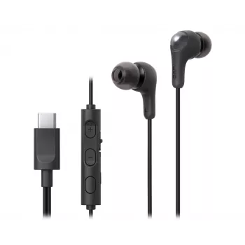 Auricolari cablati JVC HA-FR9UC con USB-C, driver da 9,2 mm, microfono e comandi in linea, cavo da 1,2 m, nero