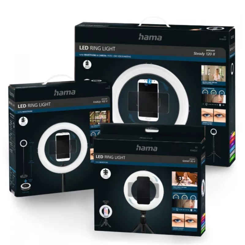Hama SpotLight Smart 80 II luce ad anello LED, set per smartphone, con mini treppiede