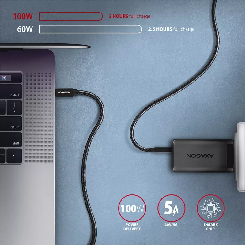Axagon BUCM32-CM05AB SPEED+ cavo USB-C <> USB 20Gbps/100W 0,5 m