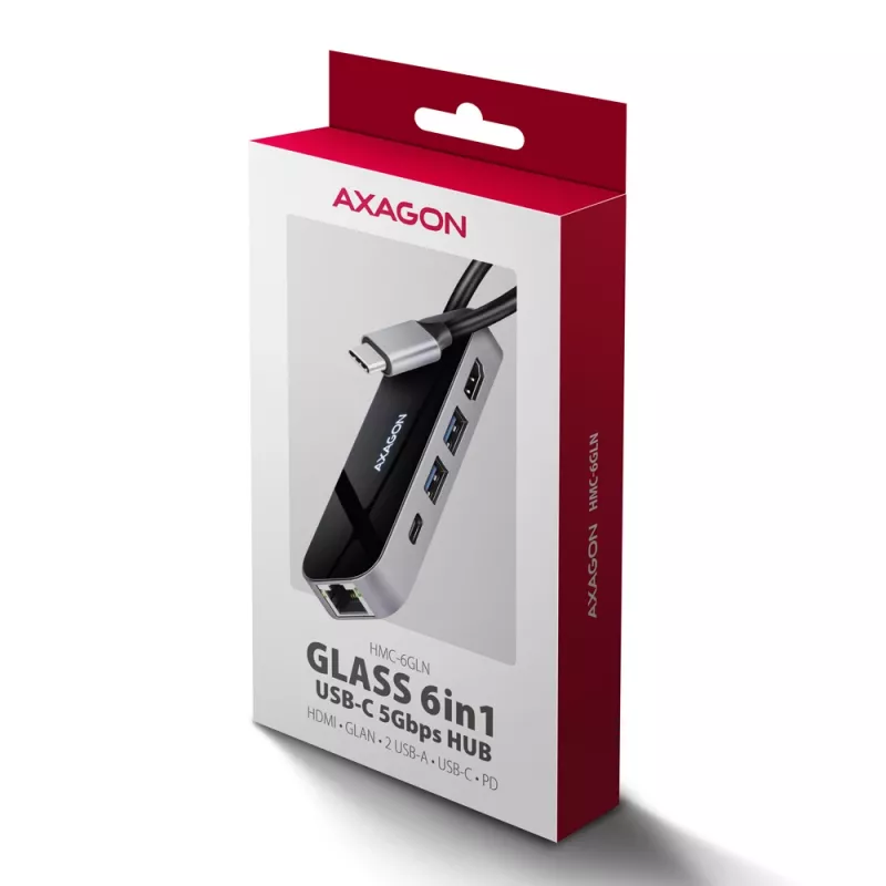 Axagon HMC-6GLN hub USB 5Gbps, 2x USB-A, USB-C, HDMI 4k/60Hz, RJ-45, PD 100W, cavo USB-C