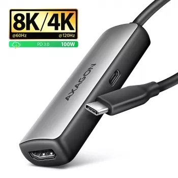 Axagon RVC-HI8KPD, adattatore USB-C -> HDMI 2.1, 8K/60Hz, 4K/144Hz, HDR10+, PD100W