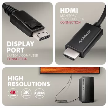 Axagon RVD-HI20C2 cavo DisplayPort -> HDMI 2.0b 1,8m, 4K/60Hz