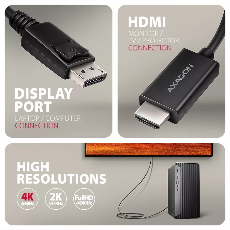 Axagon RVD-HI20C2 cavo DisplayPort -> HDMI 2.0b 1,8m, 4K/60Hz