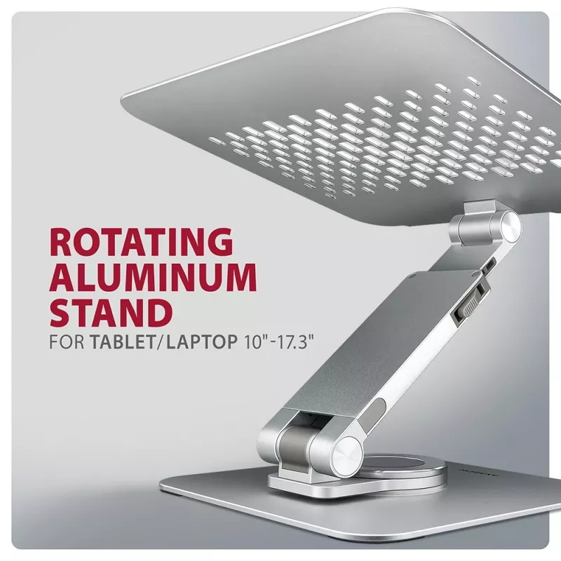 Axagon STND-LR supporto in alluminio con rotazione a 360° per laptop da 10 inch a 17,3 inch. Altezza e inclinazione regolabili.