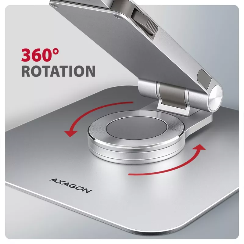 Axagon STND-LR supporto in alluminio con rotazione a 360° per laptop da 10 inch a 17,3 inch. Altezza e inclinazione regolabili.