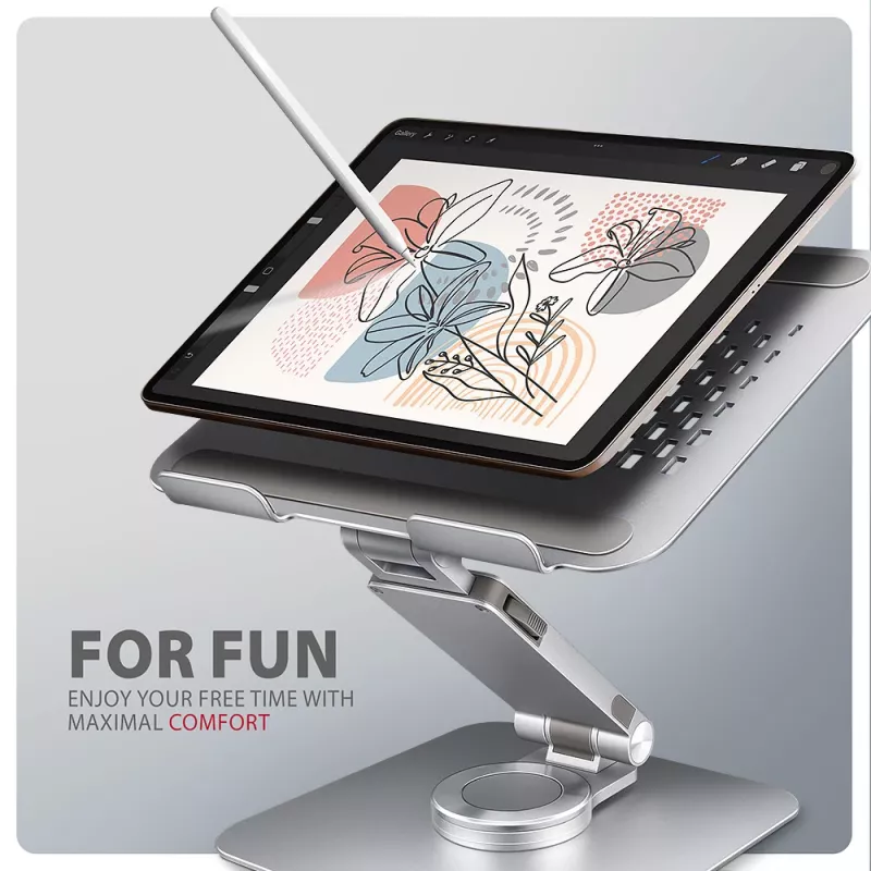 Axagon STND-LR supporto in alluminio con rotazione a 360° per laptop da 10 inch a 17,3 inch. Altezza e inclinazione regolabili.