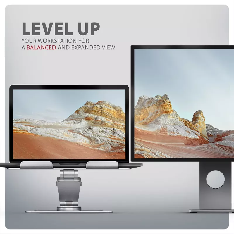 Axagon STND-LR supporto in alluminio con rotazione a 360° per laptop da 10 inch a 17,3 inch. Altezza e inclinazione regolabili.