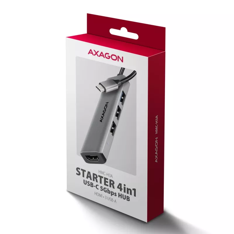 Axagon HMC-H3A hub USB 5Gbps, 3x USB-A, HDMI 4k/30Hz, cavo USB-C 15cm