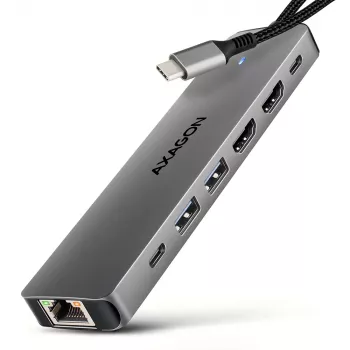 Axagon HMC-7HX2 hub USB 5Gbps, 2x USB-A, USB-C, 2x HDMI 4K/60Hz, RJ-45, PD 100W