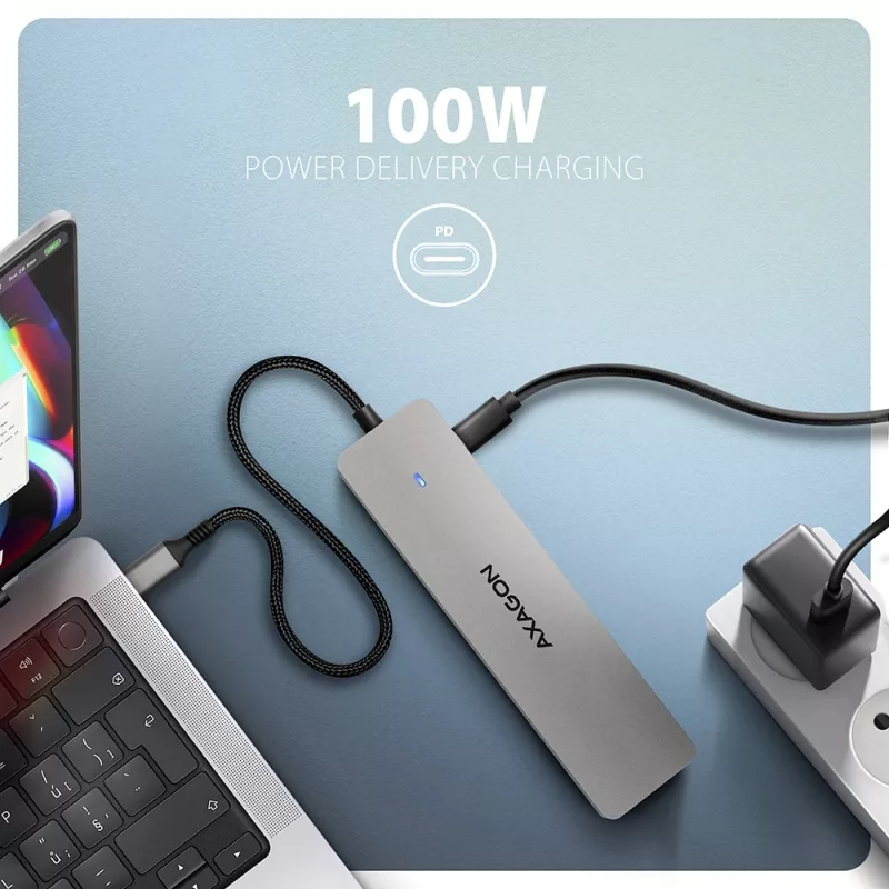 Axagon HMC-7HX2 hub USB 5Gbps, 2x USB-A, USB-C, 2x HDMI 4K/60Hz, RJ-45, PD 100W