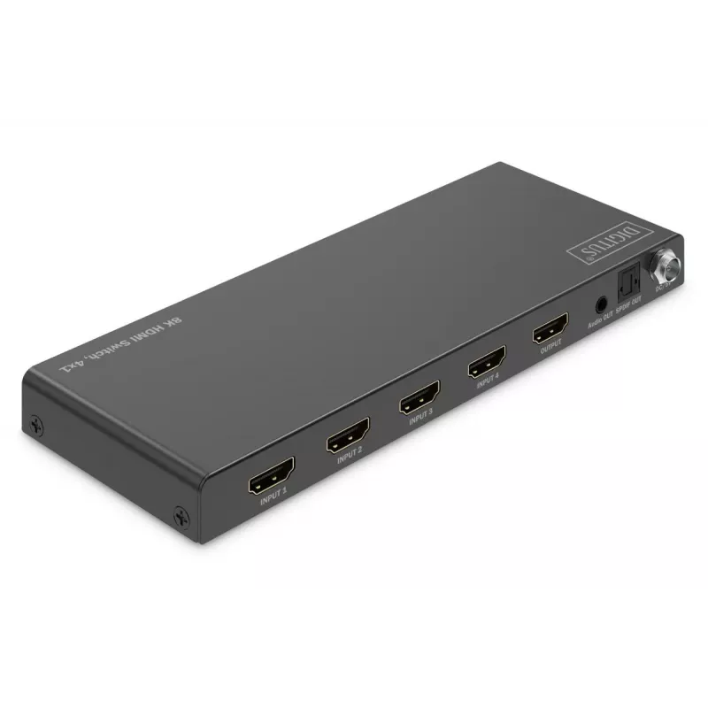 DIGITUS Switch HDMI 4x1 - 8K/60Hz (4:4:4), Toslink, stereo, controllo EDID