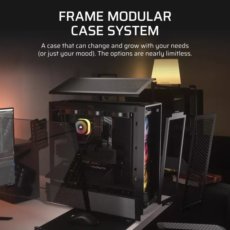 Case PC CORSAIR FRAME 4000D RS ARGB mid tower nero — ATX/Micro-ATX/Mini-ITX, vetro temperato, ventole ARGB, GPU fino a 370 mm