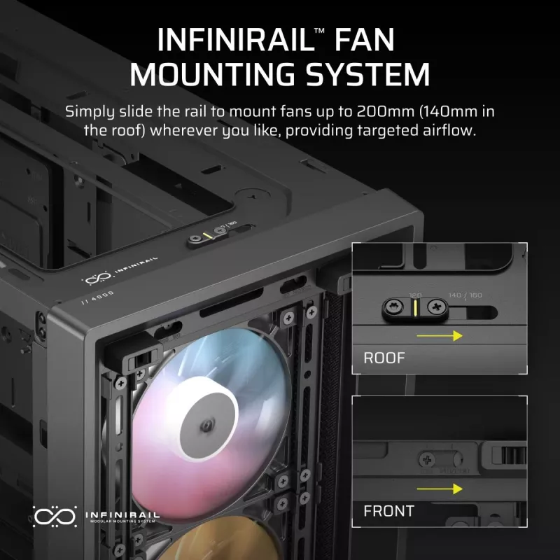 Case PC CORSAIR FRAME 4000D RS ARGB mid tower nero — ATX/Micro-ATX/Mini-ITX, vetro temperato, ventole ARGB, GPU fino a 370 mm