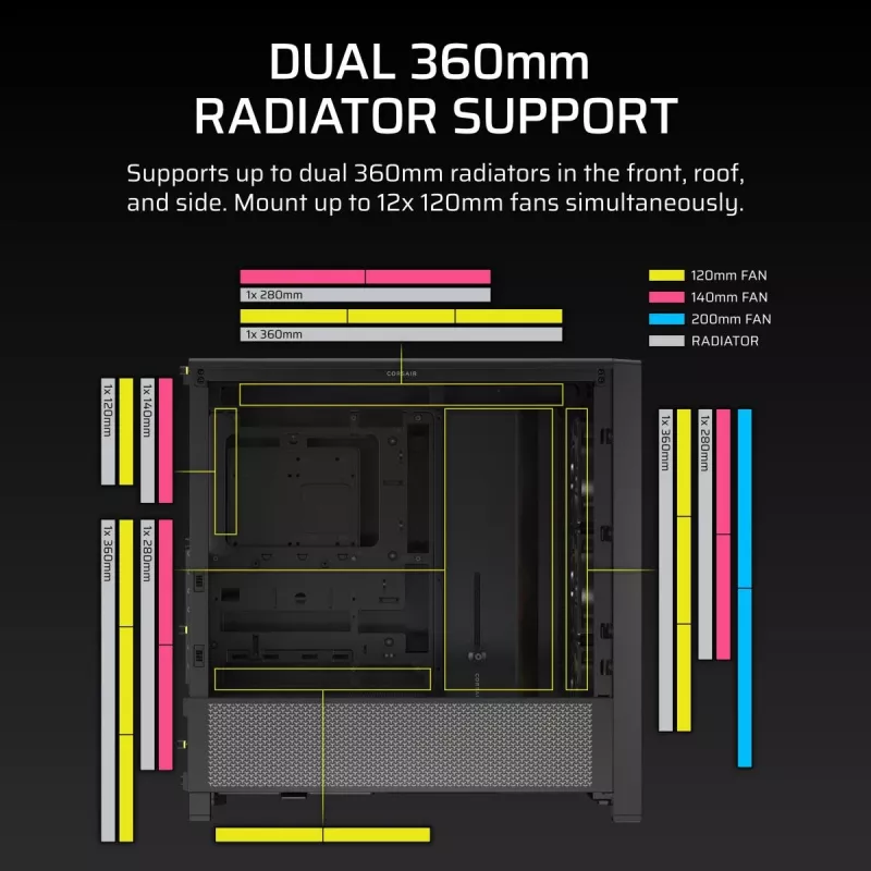 Case PC CORSAIR FRAME 4000D RS ARGB mid tower nero — ATX/Micro-ATX/Mini-ITX, vetro temperato, ventole ARGB, GPU fino a 370 mm