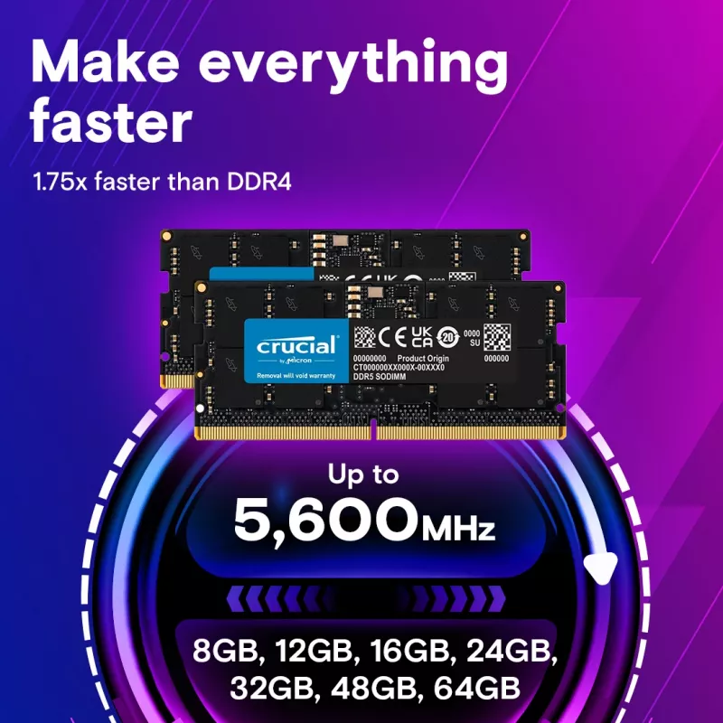 MICRON / CRUCIAL memoria per notebook – Crucial DDR5-5600 SODIMM – kit 128GB (64GBx2)
