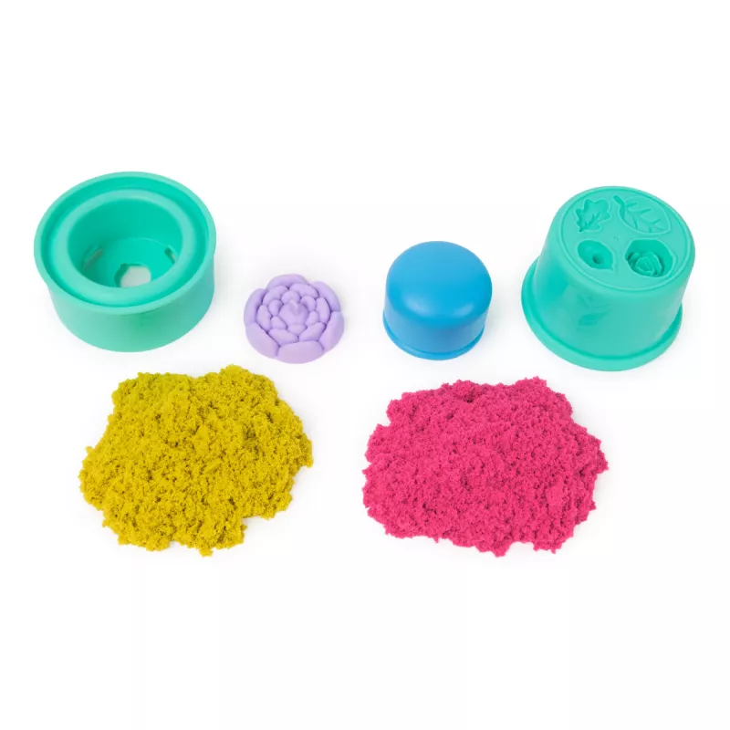 Kinetic Sand, SquishBlossom Blooming Flower, riempimento cestino di Pasqua, include 227 g di sabbia modellabile giallo neon e rosa, vaso da fiore e formine, giocattolo sensoriale per bambini