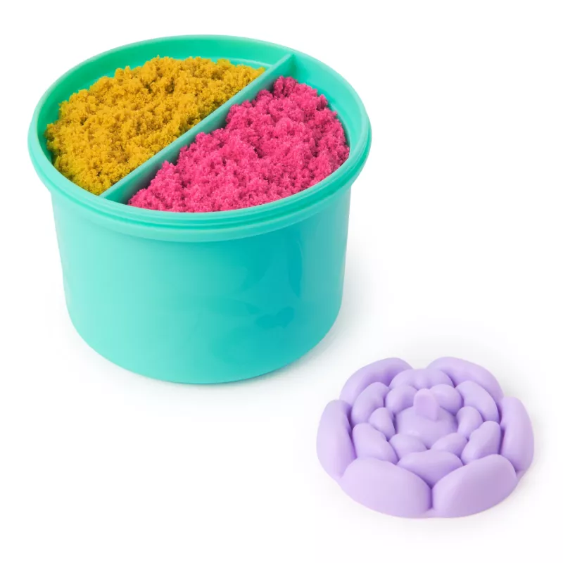 Kinetic Sand, SquishBlossom Blooming Flower, riempimento cestino di Pasqua, include 227 g di sabbia modellabile giallo neon e rosa, vaso da fiore e formine, giocattolo sensoriale per bambini