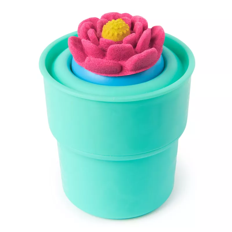 Kinetic Sand, SquishBlossom Blooming Flower, riempimento cestino di Pasqua, include 227 g di sabbia modellabile giallo neon e rosa, vaso da fiore e formine, giocattolo sensoriale per bambini