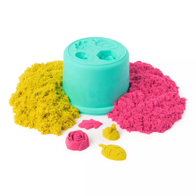 Kinetic Sand, SquishBlossom Blooming Flower, riempimento cestino di Pasqua, include 227 g di sabbia modellabile giallo neon e rosa, vaso da fiore e formine, giocattolo sensoriale per bambini